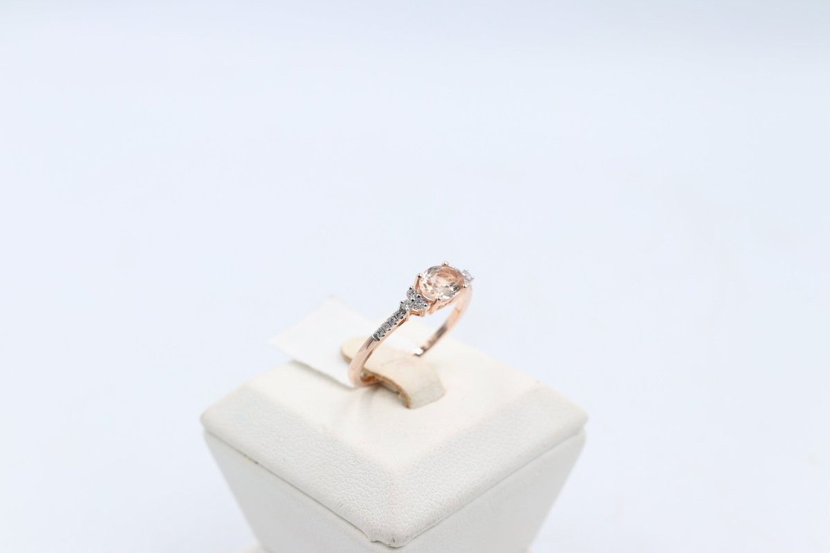 9ct Rose Gold Genuine Morganite & Diamond Ring