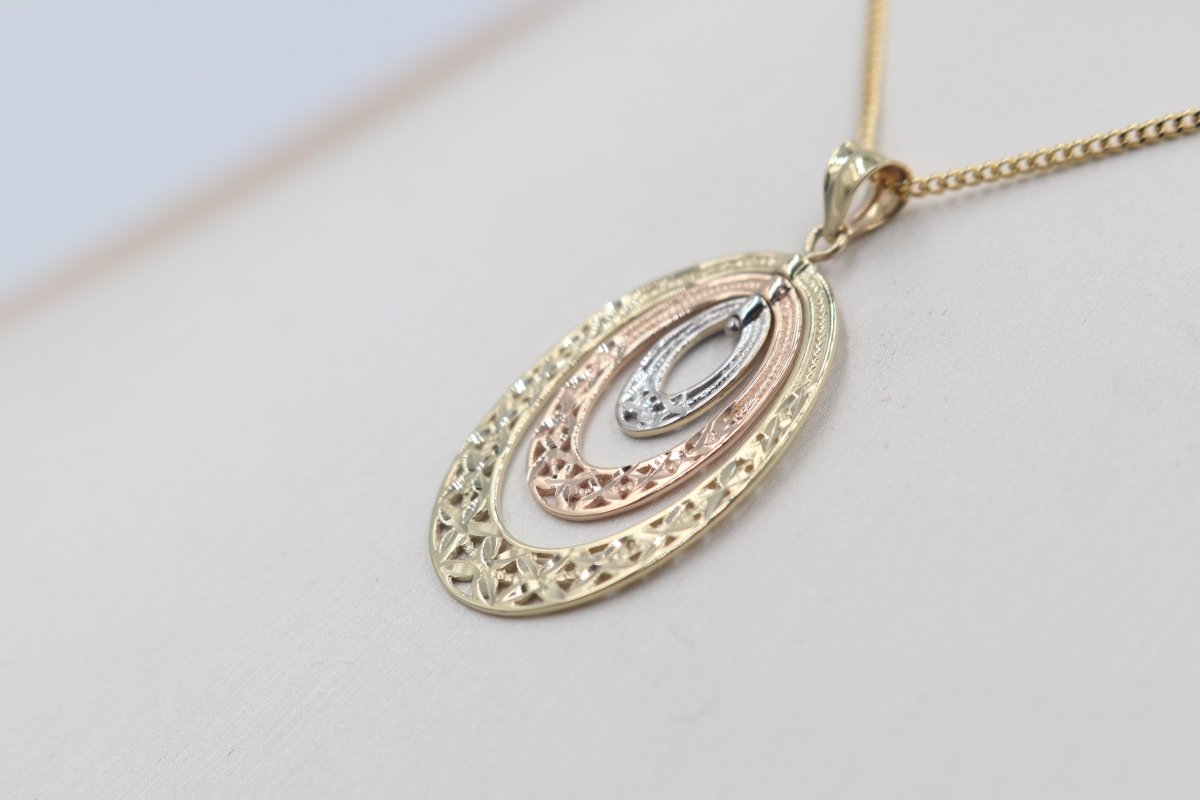 9ct Gold Tricolor Fancy Oval Drop Pendent