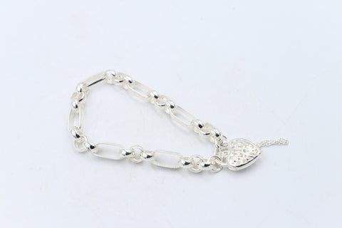 Stg Silver Handmade belcher Bracelet with Filigree Heart