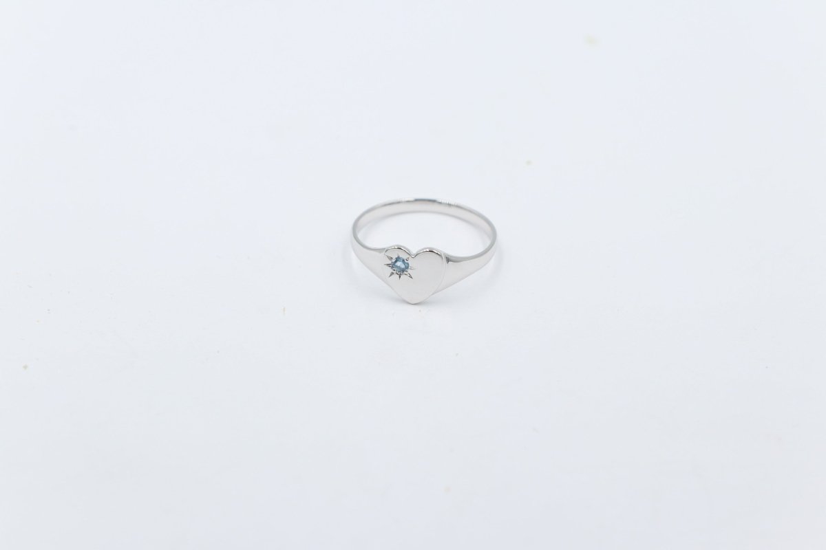 9ct White Gold Girls Signet Ring with Aquamarine