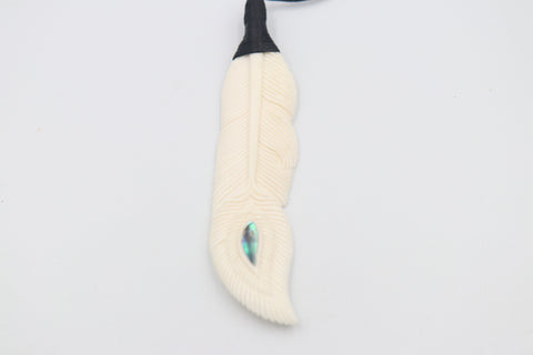 Bound Bone feather pendent with Paua