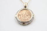 22ct Gold Full Sovereign Set in Solid 9ct Gold and Diamonds 1900