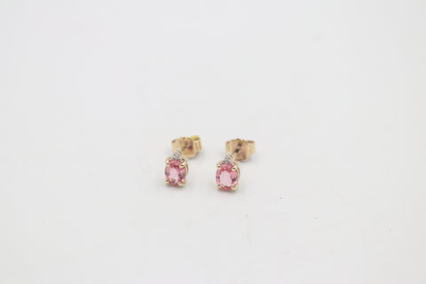 9ct Gold  Pink Sapphire & Diamond Stud