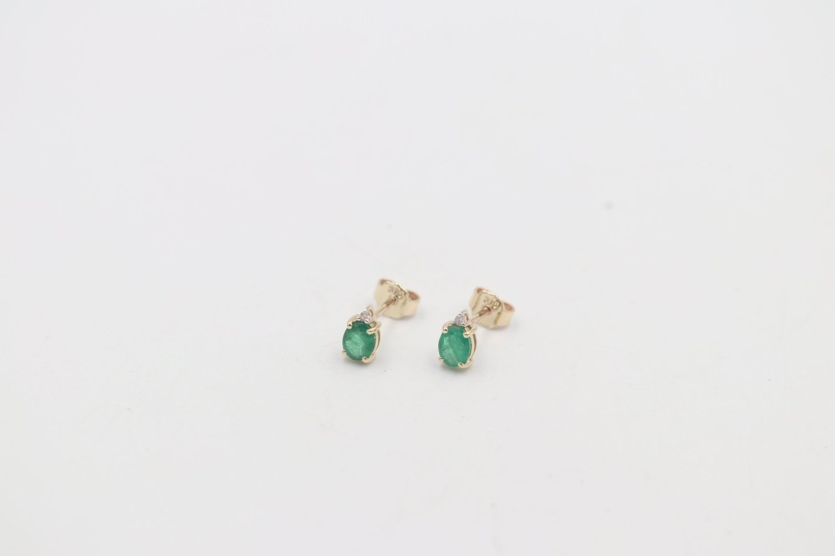 9ct Gold Emerald & Diamond Stud SYE1882