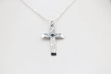 Stg Silver Engraved Cross with Saphhire
