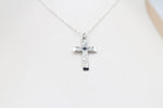 Stg Silver Engraved Cross with Saphhire