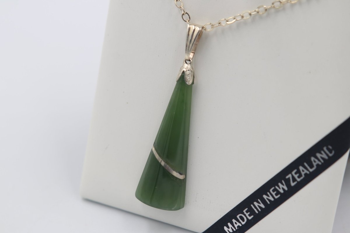 New Zealand Greenstone Drop with Stg silver setting