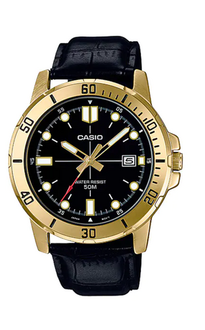 Casio Black Leather Analog Watch - MTP-VD01GL-1EV