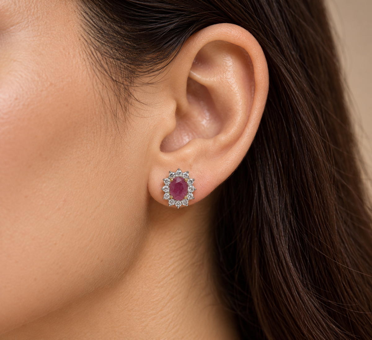 9ct Gold Genuine Ruby and Diamond Earrings NJ38777/44