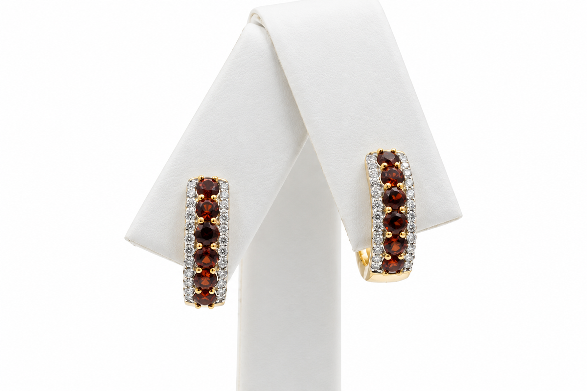 9ct Gold Genuine Garnet and Diamond Huggies AUER1071-GRT