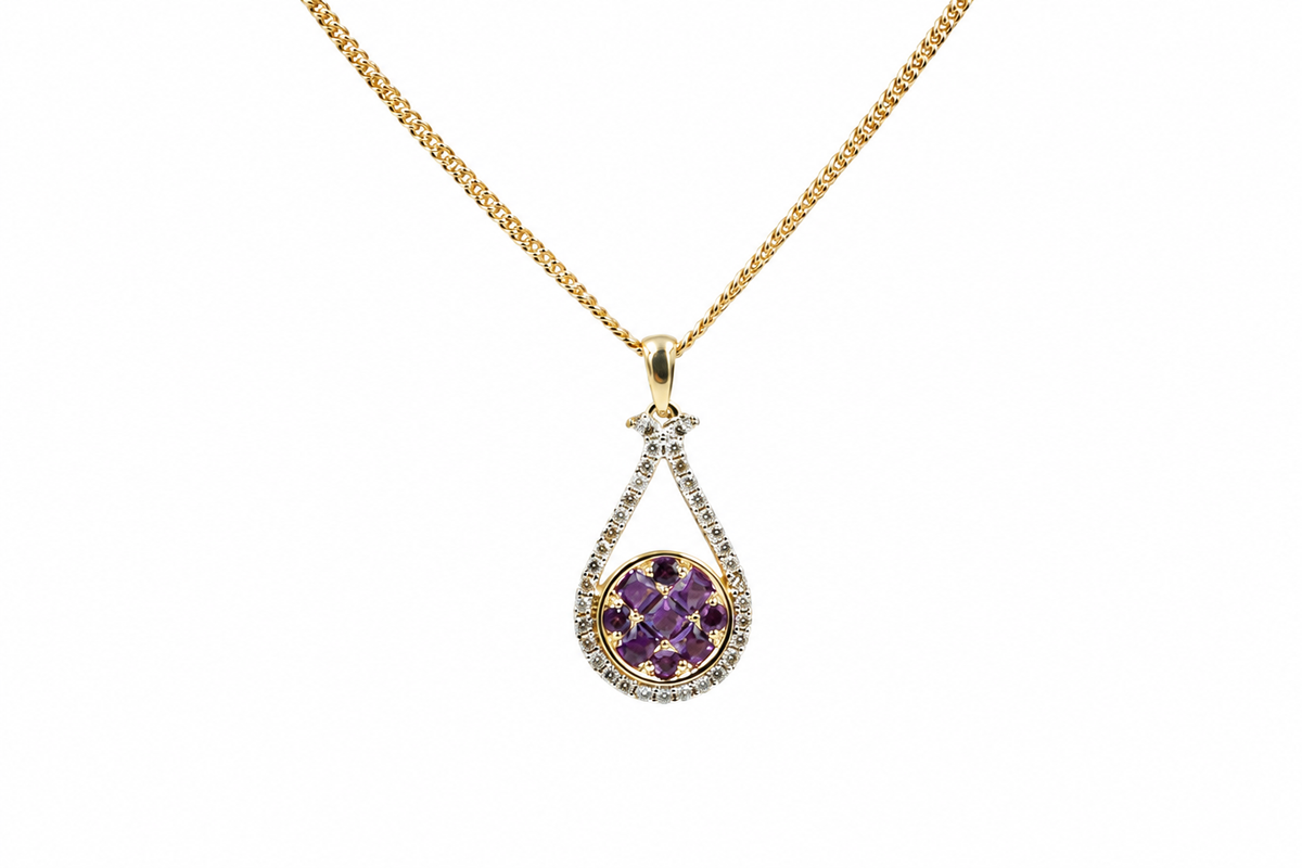 9ct Yellow Gold Amethyst & Diamond Pendent SYP3273A