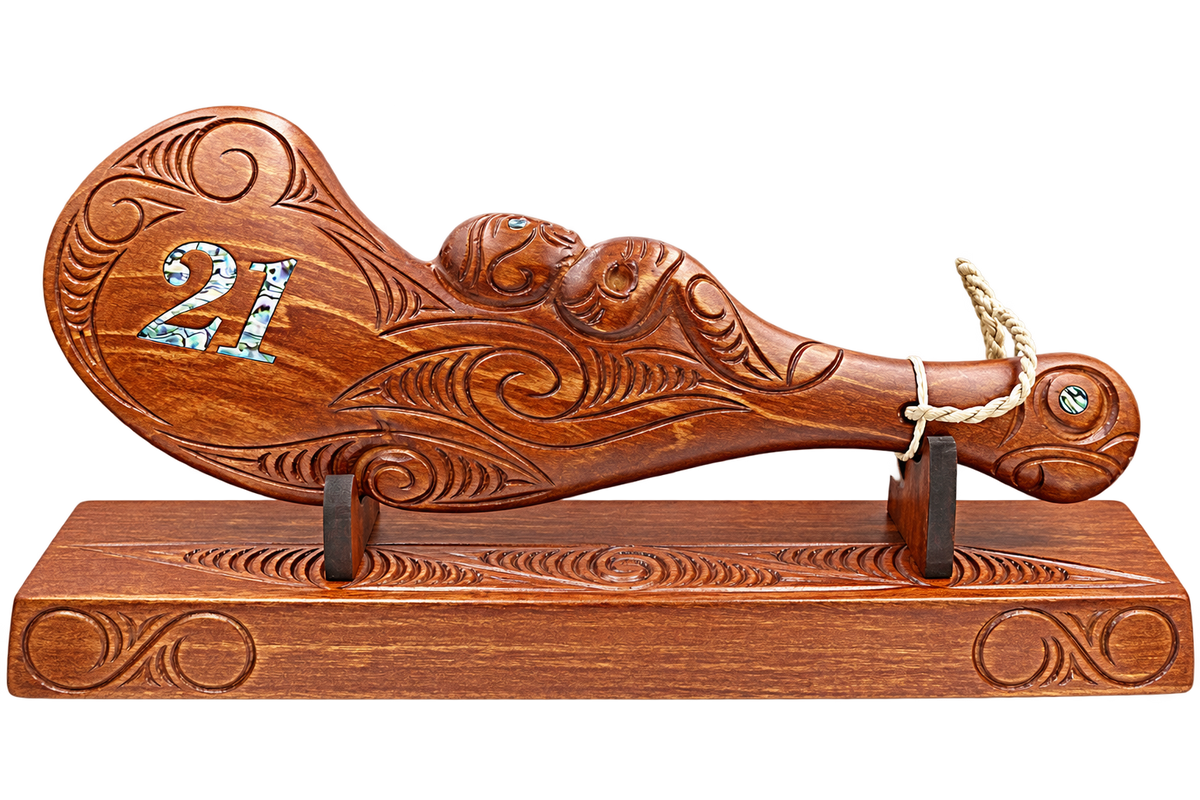 New Zealand Made Wood Paua 21st Wahaika With Base