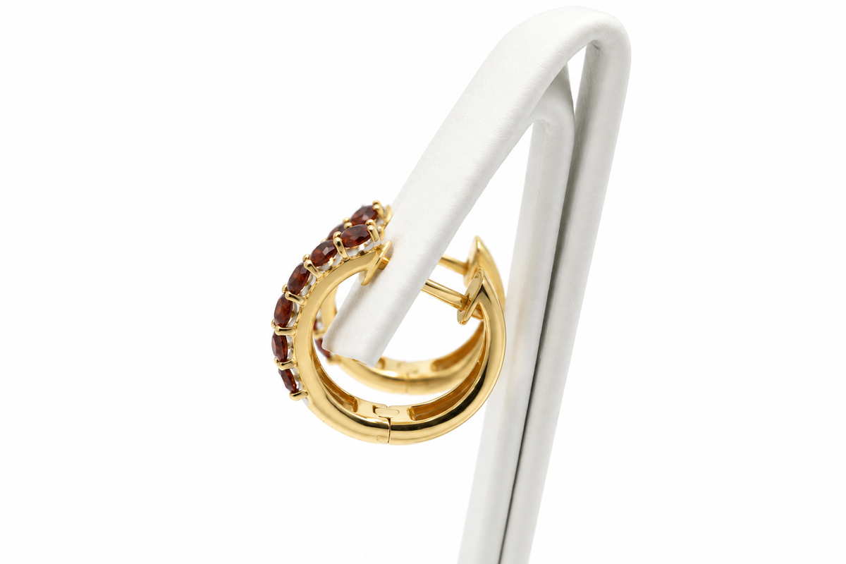 9ct Gold Genuine Garnet and Diamond Huggies AUER1071-GRT