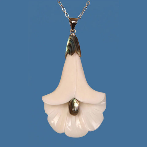 Bone Flower Pendant with Paua