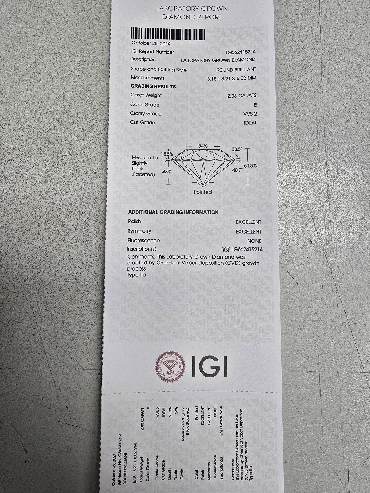 18ct White Gold Lab Grown Diamond Ring 2.03ct