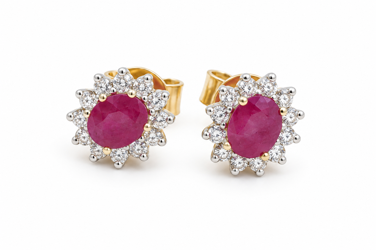 9ct Gold Genuine Ruby and Diamond Earrings NJ38777/44