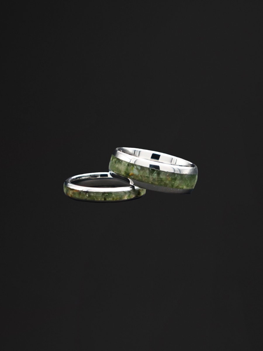 New Zealand Kawakawa Greenstone & Tungsten Carbide Ring 4mm