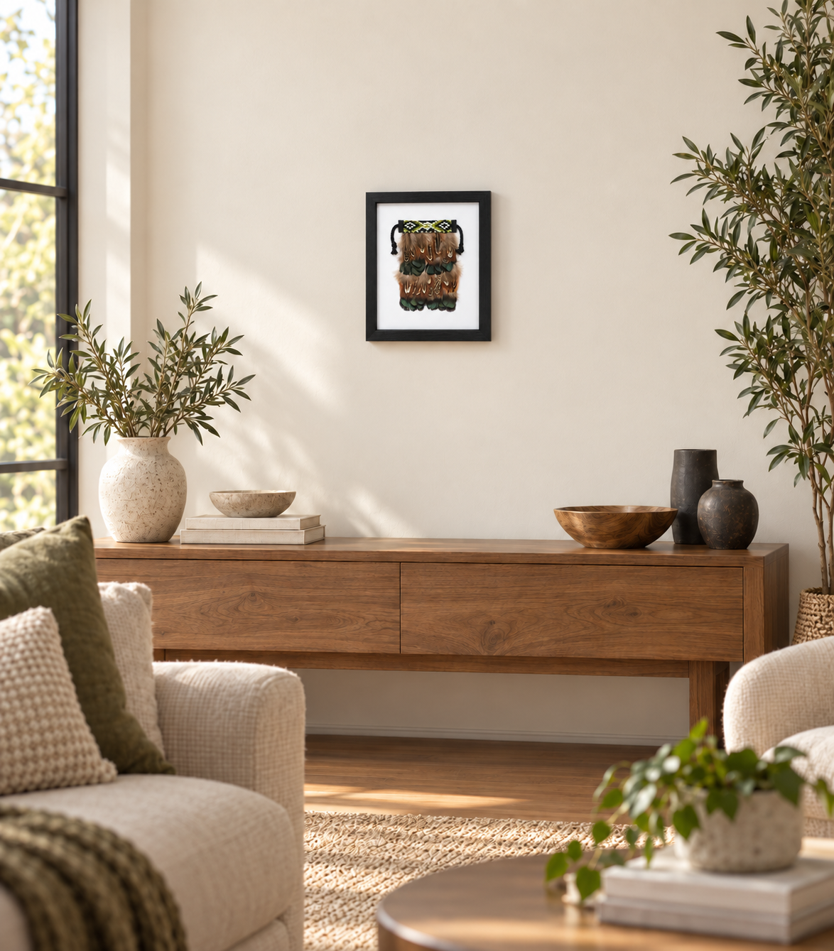 Shadow Box Framed Pheasant Feather Mini Korowai KOF001G
