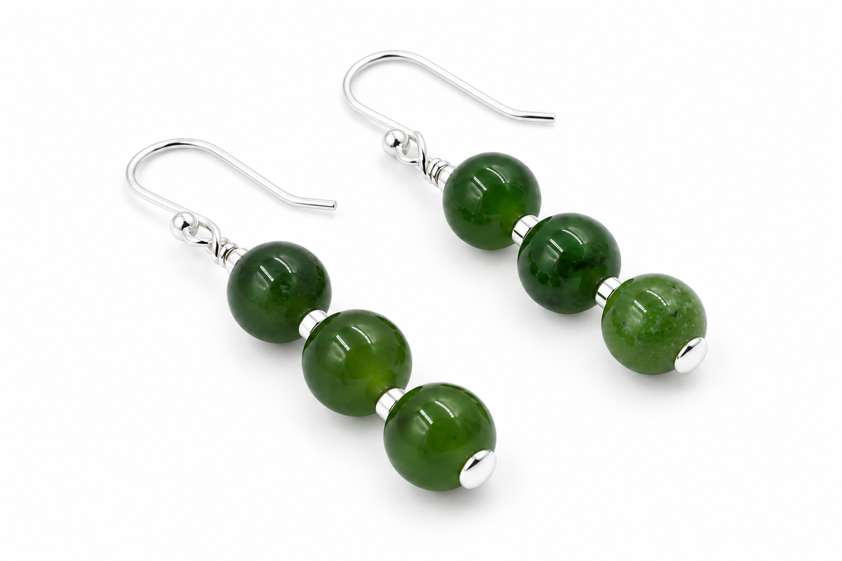 Stg Silver Set New Zealand Greenstone Drop Earrings SYE2020S