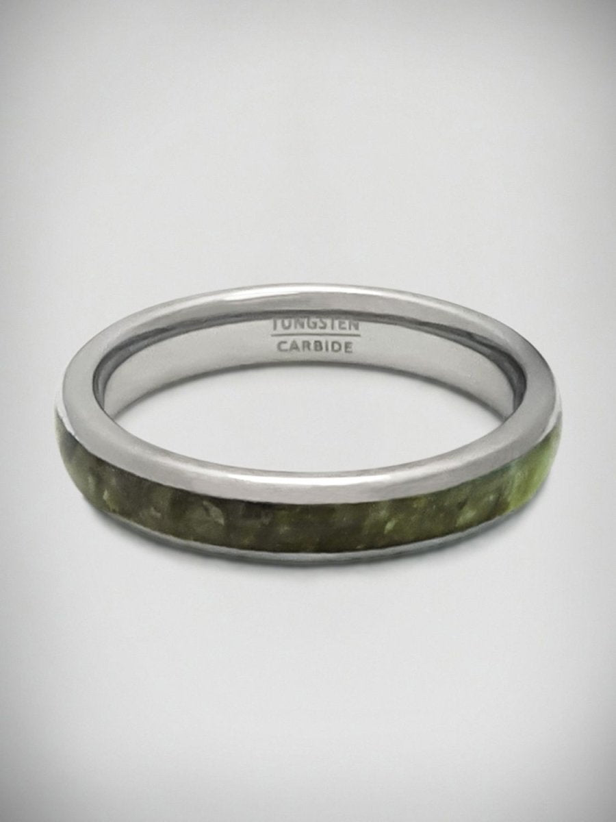New Zealand Kawakawa Greenstone & Tungsten Carbide Ring 4mm