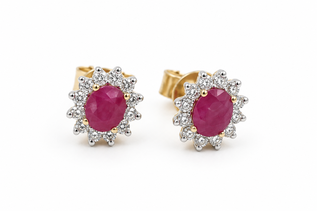 9ct Gold Genuine Ruby and Diamond Earrings NJ38777/44