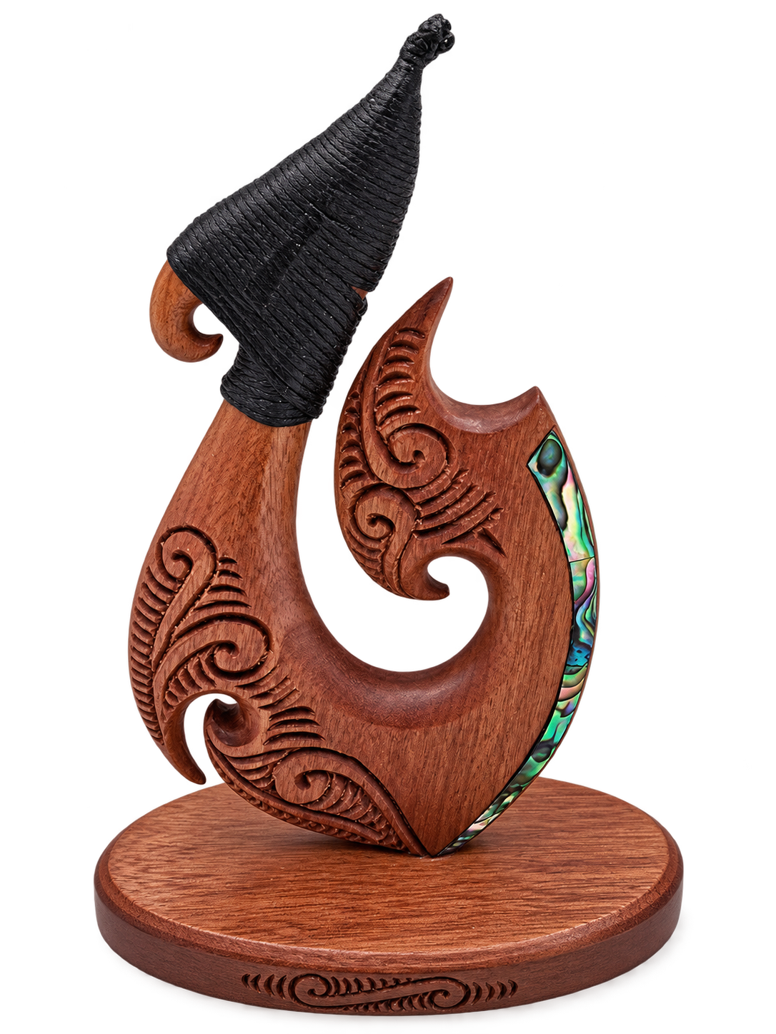 Wooden Ornament Koru Hook with Paua  100mm VT12