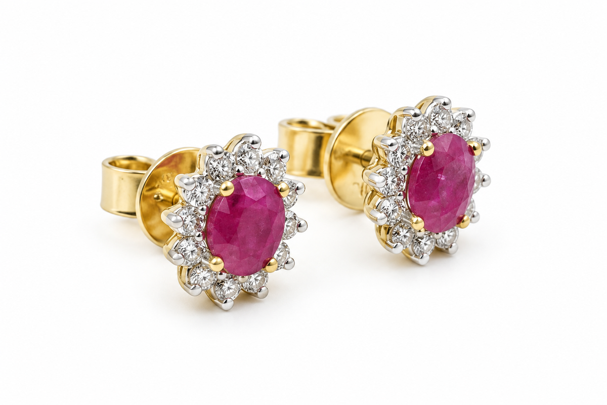 9ct Gold Genuine Ruby and Diamond Earrings NJ38777/44