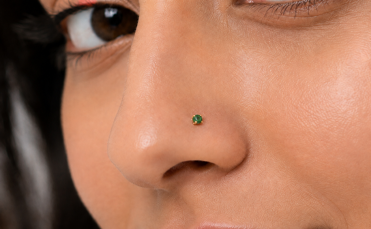 9ct Gold Genuine Greenstone Nose Stud 3mm