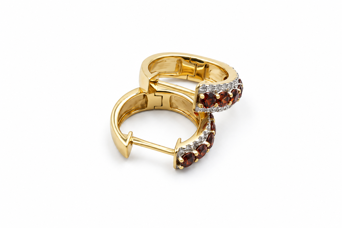 9ct Gold Genuine Garnet and Diamond Huggies AUER1071-GRT