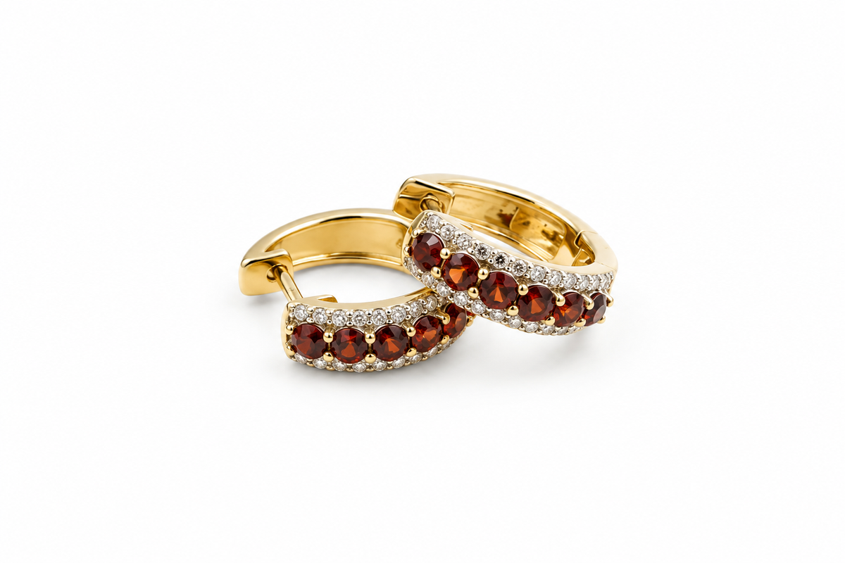 9ct Gold Genuine Garnet and Diamond Huggies AUER1071-GRT