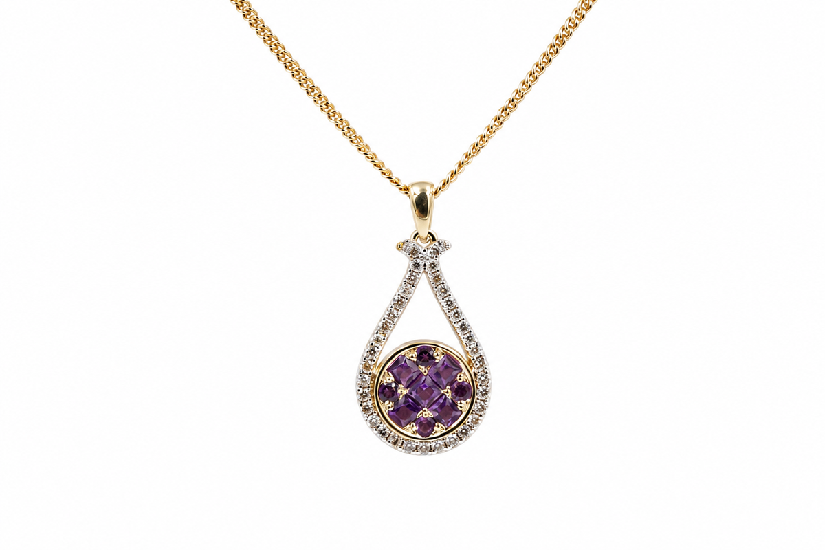 9ct Yellow Gold Amethyst & Diamond Pendent SYP3273A