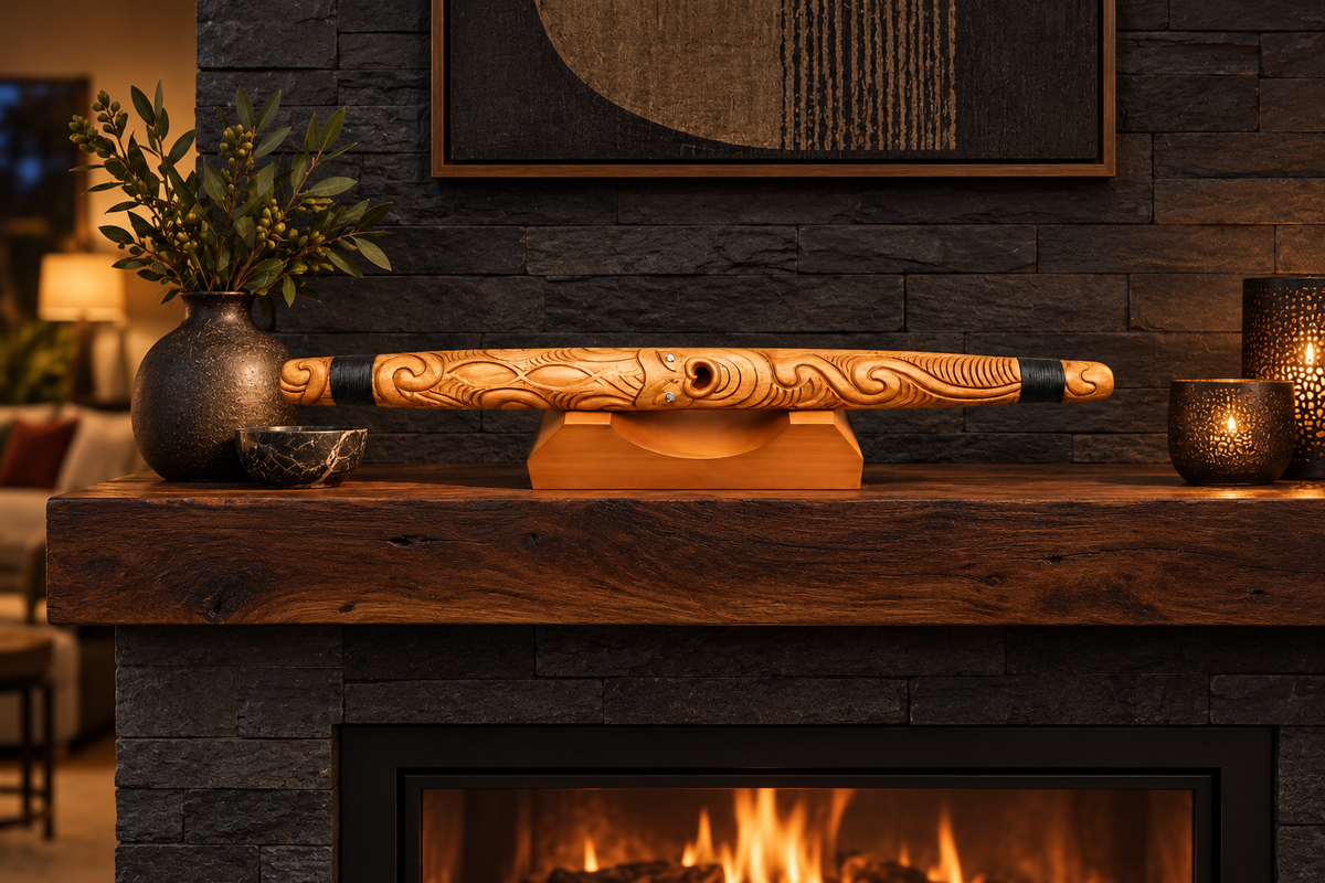 Wooden Hand Craved Putorino Flute with Base