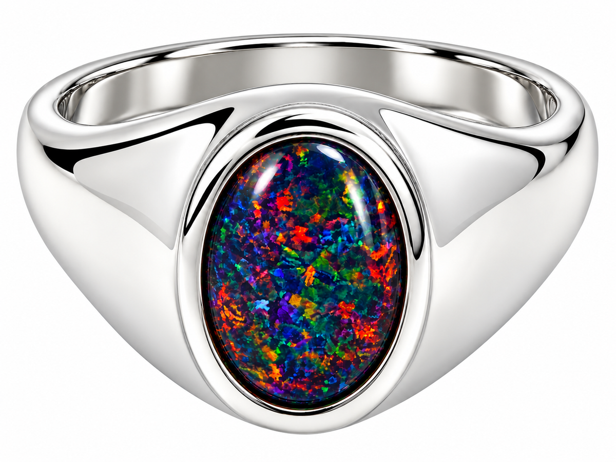 Stg SIlver Mens Opal Ring