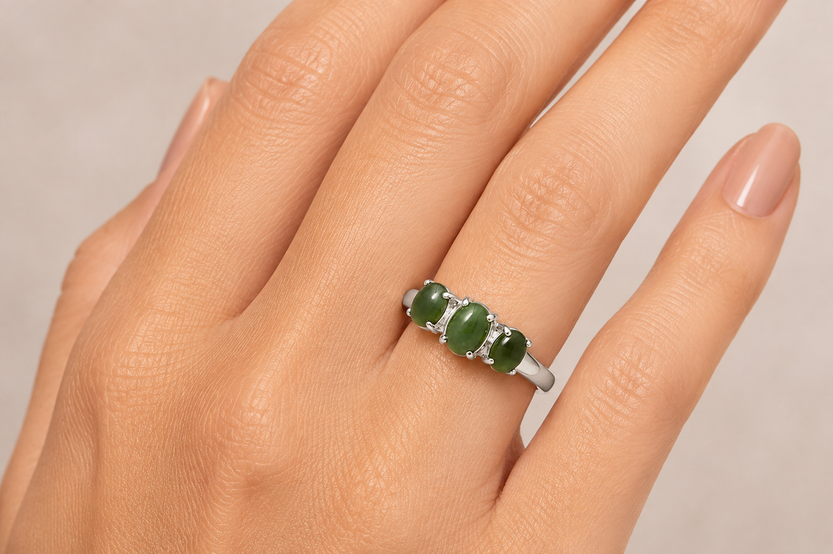 Stg Silver Greenstone set Ring ALX411