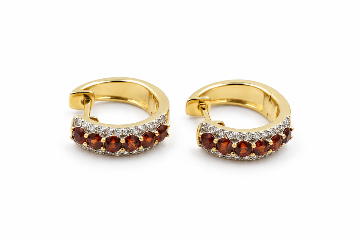 9ct Gold Genuine Garnet and Diamond Huggies AUER1071-GRT