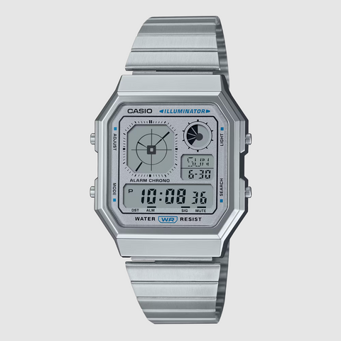 Casio Octagon Vintage Silver Watch - A130WE-7A