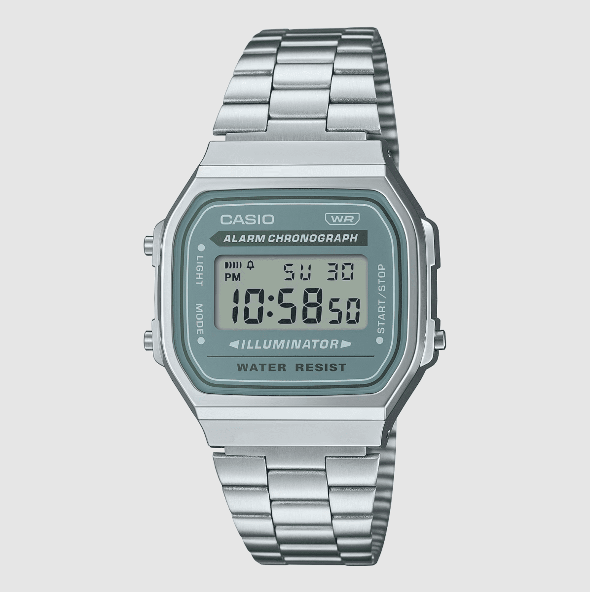 Casio Vintage Silver/GreenBlue Digital Watch - A168WA-3A