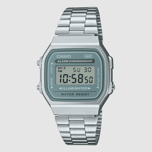 Casio Vintage Silver/GreenBlue Digital Watch - A168WA-3A