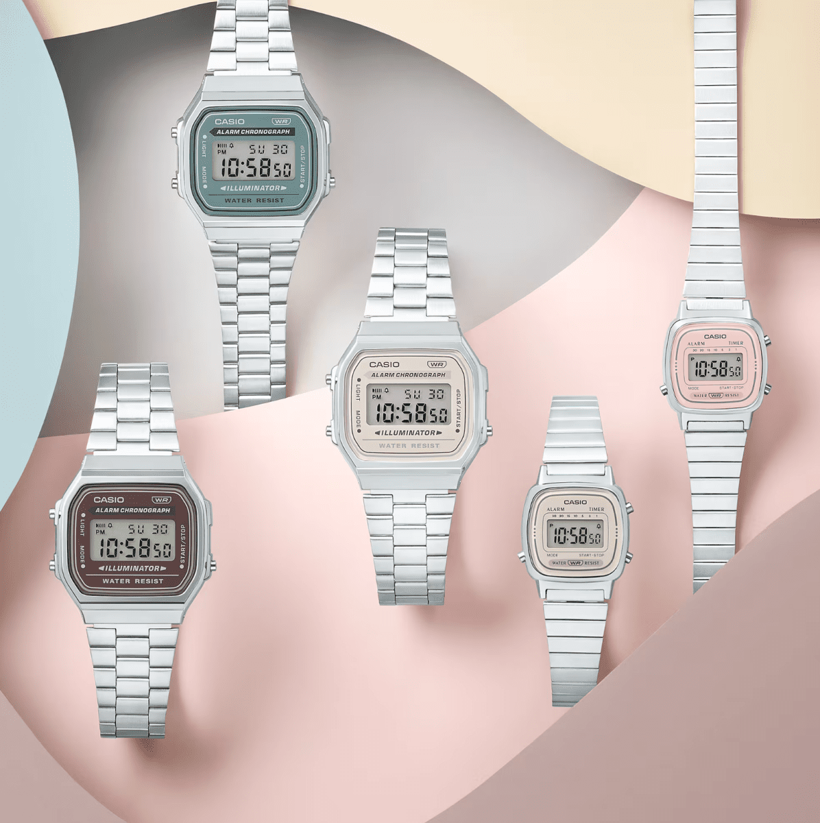 Casio Vintage Silver/GreenBlue Digital Watch - A168WA-3A