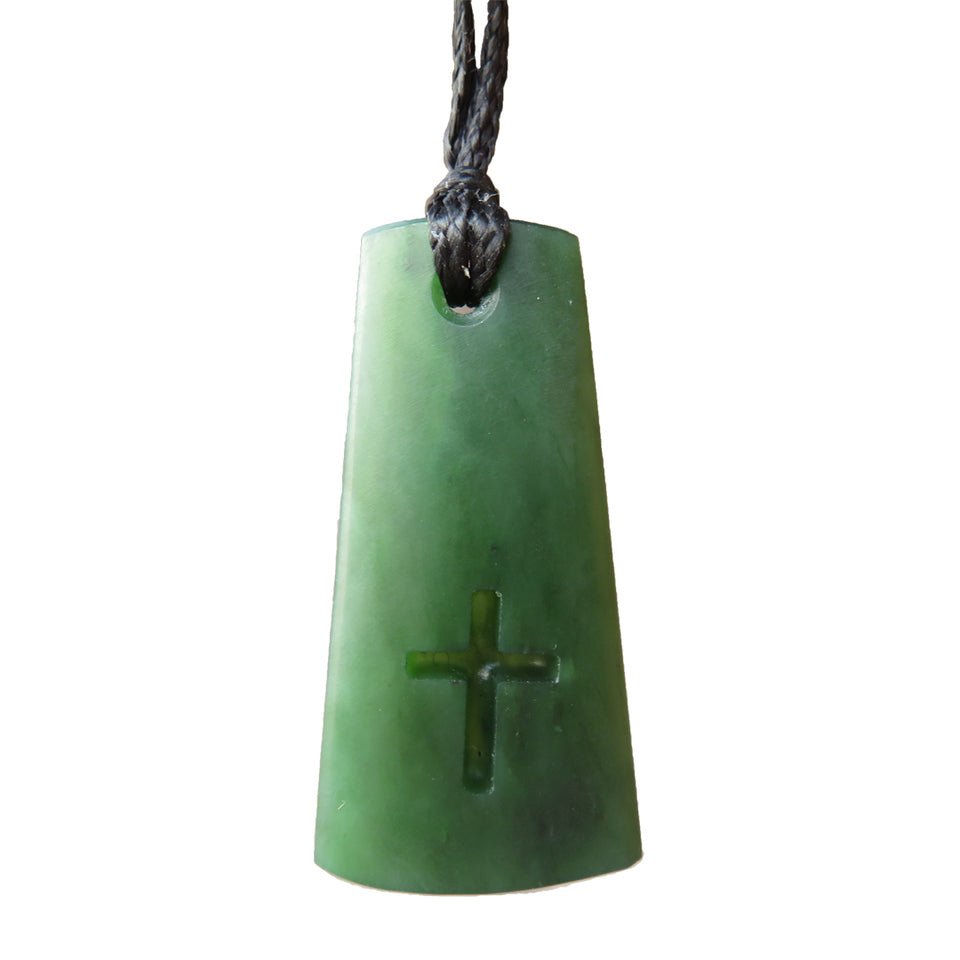 New Zealand Greenstone Toki with Carved Cross