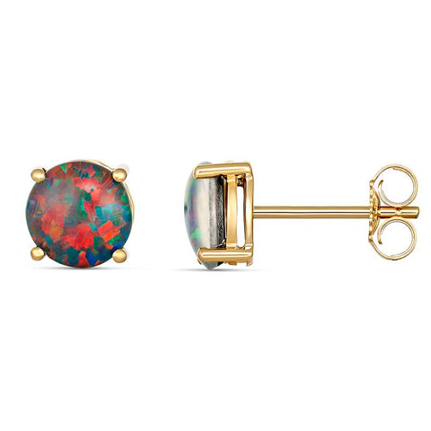 9ct Gold Baylor Round 7mm Triplet Opal Earrings