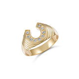 9ct Gold Mens Horse Shoe ring With Diamonds GR112-DC