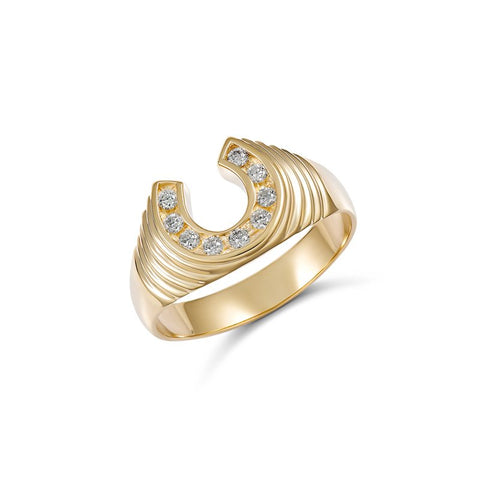 9ct Gold Mens Horse Shoe ring With Diamonds GR112-DC