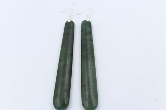 NZ Greenstone Earrings Drop Set in Stg Silver