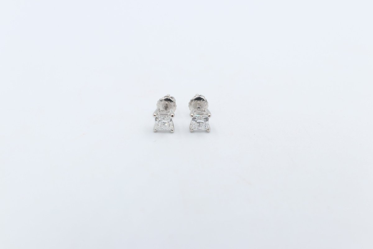 14kt Gold Lab Grown Princess cut Diamond Stud Earrings TDW 1ct