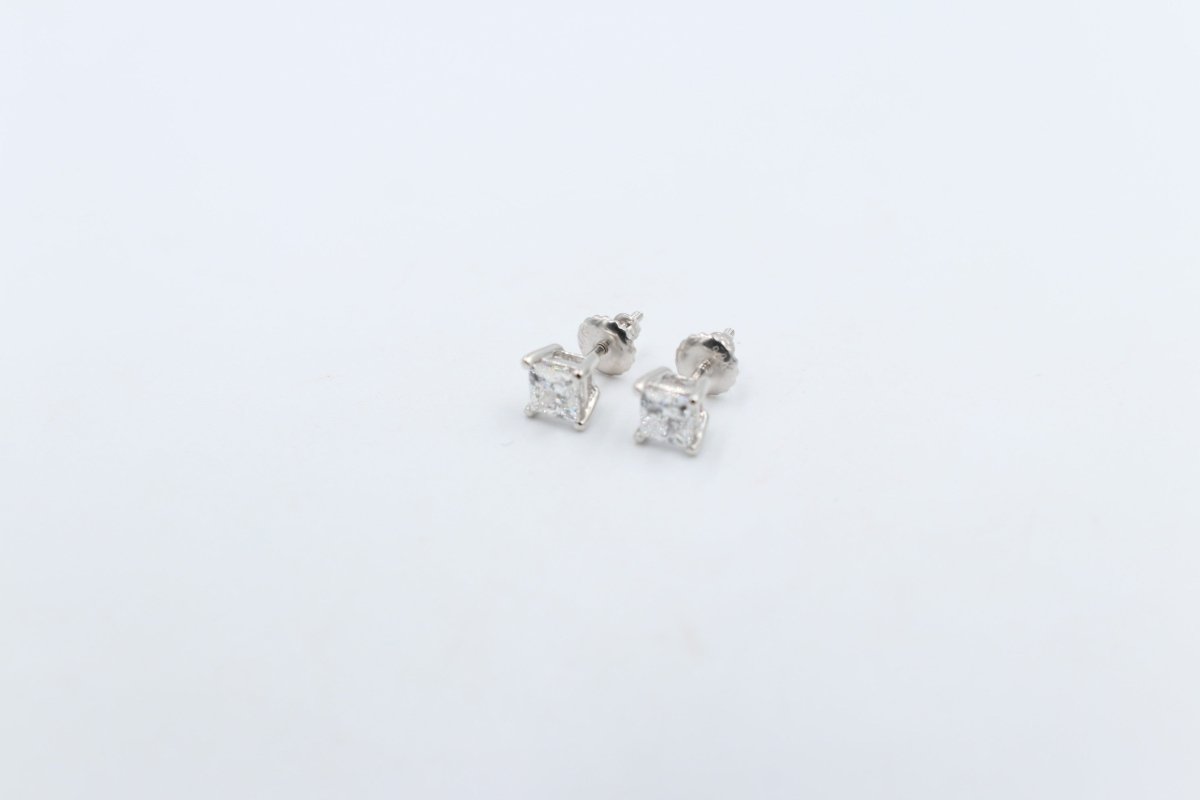 14kt Gold Lab Grown Princess cut Diamond Stud Earrings TDW 1ct