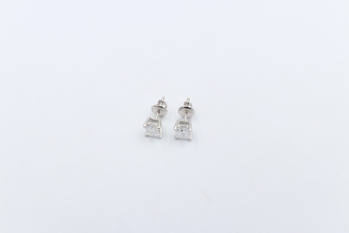 14kt Gold Lab Grown Princess cut Diamond Stud Earrings TDW 1ct