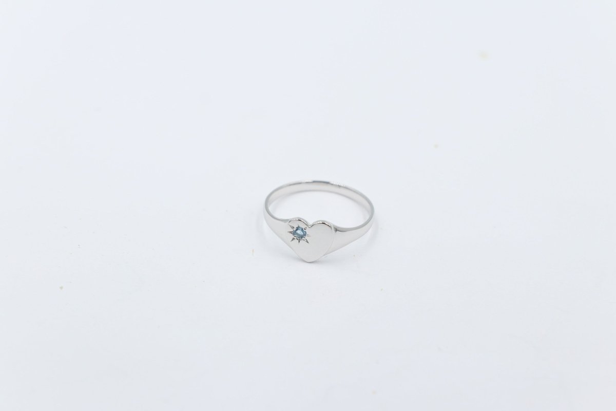 9ct White Gold Girls Signet Ring with Aquamarine