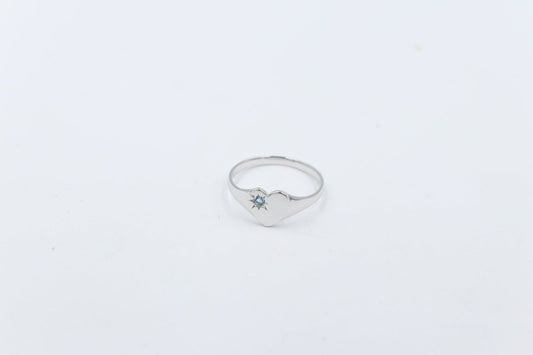 9ct White Gold Girls Signet Ring with Aquamarine