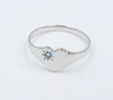 9ct White Gold Girls Signet Ring with Aquamarine
